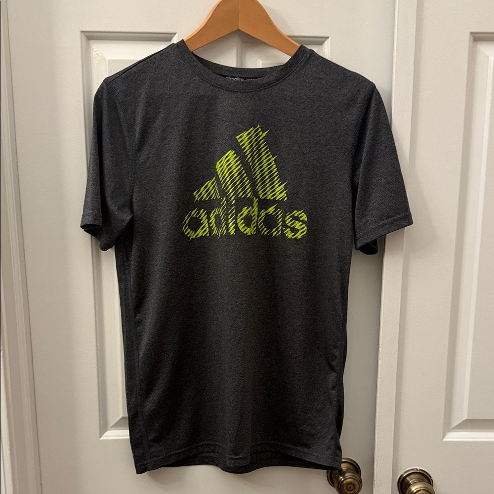 Adidas Boy's Charcoal Tee with Neon Logo